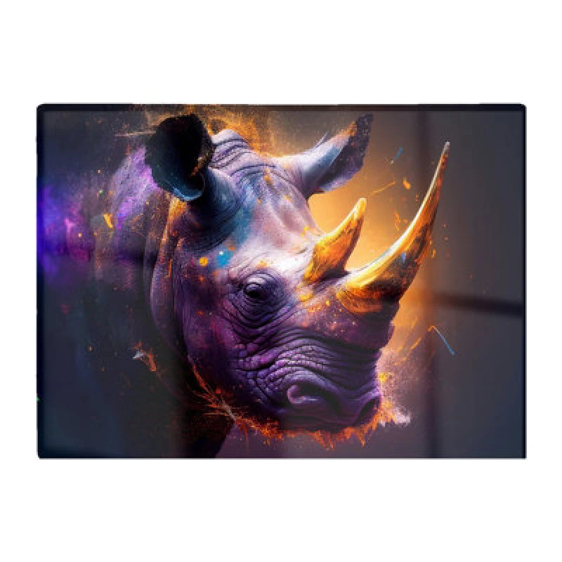 Image of Warren Reed Designer Golden Rhino Face Splashart Glass Chopping Board