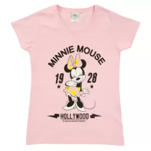 Image of Disney Womens/Ladies Hollywood Minnie Mouse Fitted T-Shirt (S) (Baby Pink)