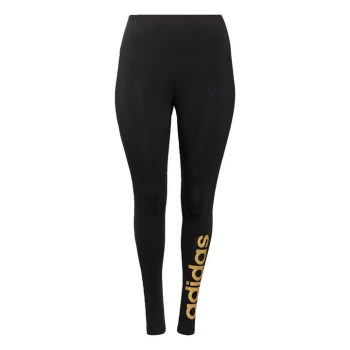 Image of adidas Essentials High-Waisted Logo Leggings (Plus Size) - Black / Gold Metallic