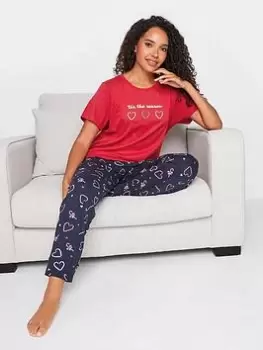 Image of M&Co Tis The Season Candy Cane Cuffed Pyjama Set - Red, Size 14-16, Women