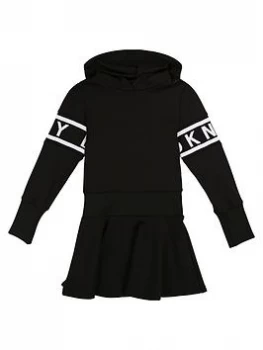 Image of DKNY Girls Hooded Sweat Dress - Black, Size 16 Years, Women
