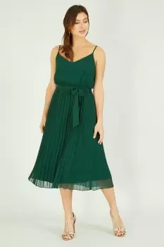 Image of Green Pleated Strappy Midi Dress