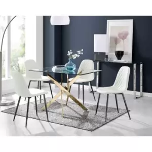Image of Furniture Box Leonardo 4 Gold Dining Table and 4 White Corona Black Leg Chairs