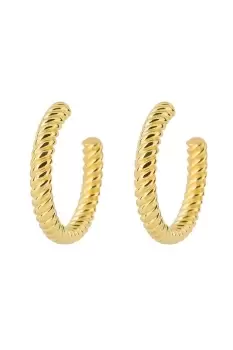 Image of Rope Pattern Open Hoop Earrings with Yellow Gold Plating