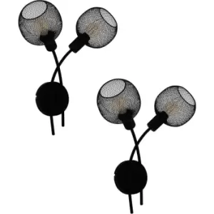Image of 2 PACK LED Wall Light / Sconce Black Steel Twin Arm Mesh Shade 2x 40W E14