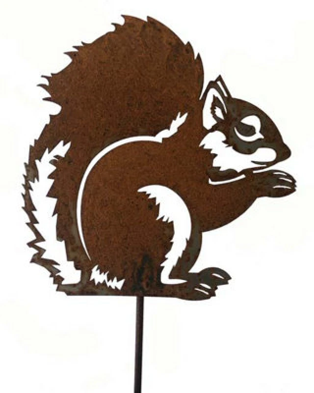 Image of Poppy Forge Squirrel On Stake - Steel - W20.3 X H20.3cm - Bare Metal/ready To Rust