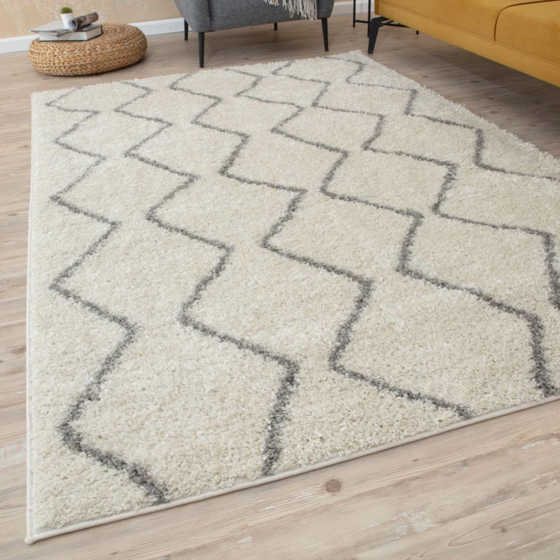 Image of THE RUGS Moroccan Soft Shaggy Rugs & Runners Ivory & Grey Living Room Size: 80cm x 300cm Grey Unisex 80cm x 300 cm