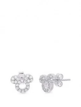 Image of Disney Mickey Mouse Sterling Silver Open Crystal Stud Earrings, One Colour, Women