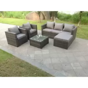 Image of Fimous 5 Seater Outdoor Dark Grey Rattan Lounge Complete Sofa Set with Coffee Table and Big Footstool
