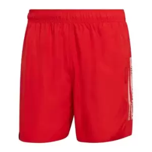 Image of adidas Short Length Mid 3-Stripes Swim Shorts Mens - Red