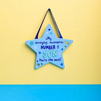 Image of Cheerful Star Hanging Plaque - Son