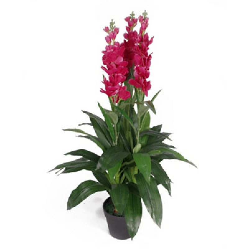 Image of Leaf Design 100cm Artificial Cymbidium Orchid Plant - XL - Dark Pink Flowers
