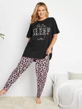 Image of Yours Let Me Sleep Short Sleeve Tapered Pj Set - Black, Size 14-16, Women