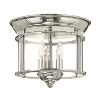 Image of Gentry Cylindrical 3 Candle Flush Mount Lantern - Polished Nickel