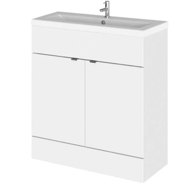 Image of Hudson Reed Fusion Floor Standing 2 Door Vanity Unit & Ceramic Basin, Stylish Sink Vanity Unit, Gloss White, 800mm