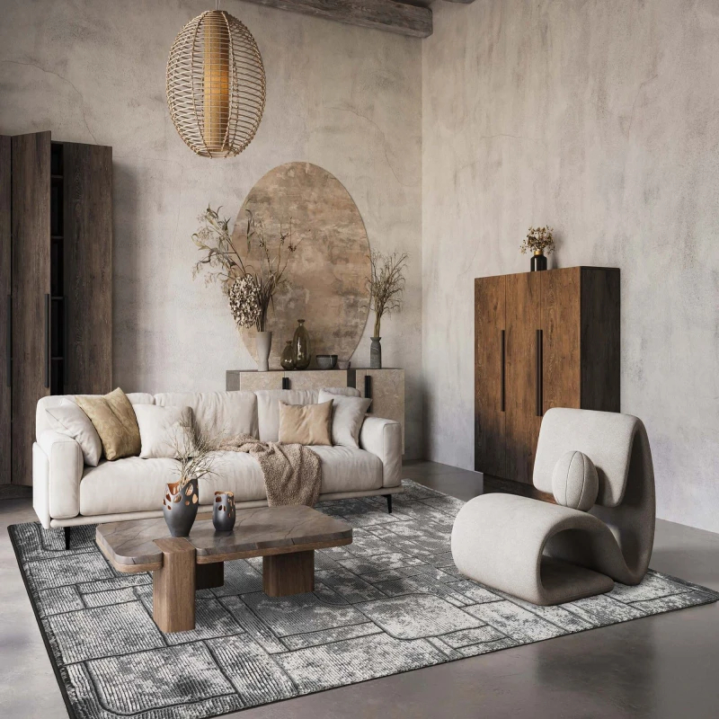 Image of Belgravia Living Room Area Rug Metallic Sheen Modern Cobble Design Grey 200Cm X 290Cm