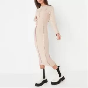 Image of Missguided Exposed Seam Midaxi Dress Ls - Neutral