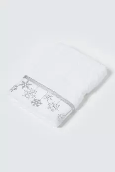 Image of Silver Snowflake Embroidered 100% Cotton Christmas Hand Towel