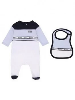Image of BOSS Baby Boys Stripe Babygrow & Bib Gift Box - White, Size 12 Months