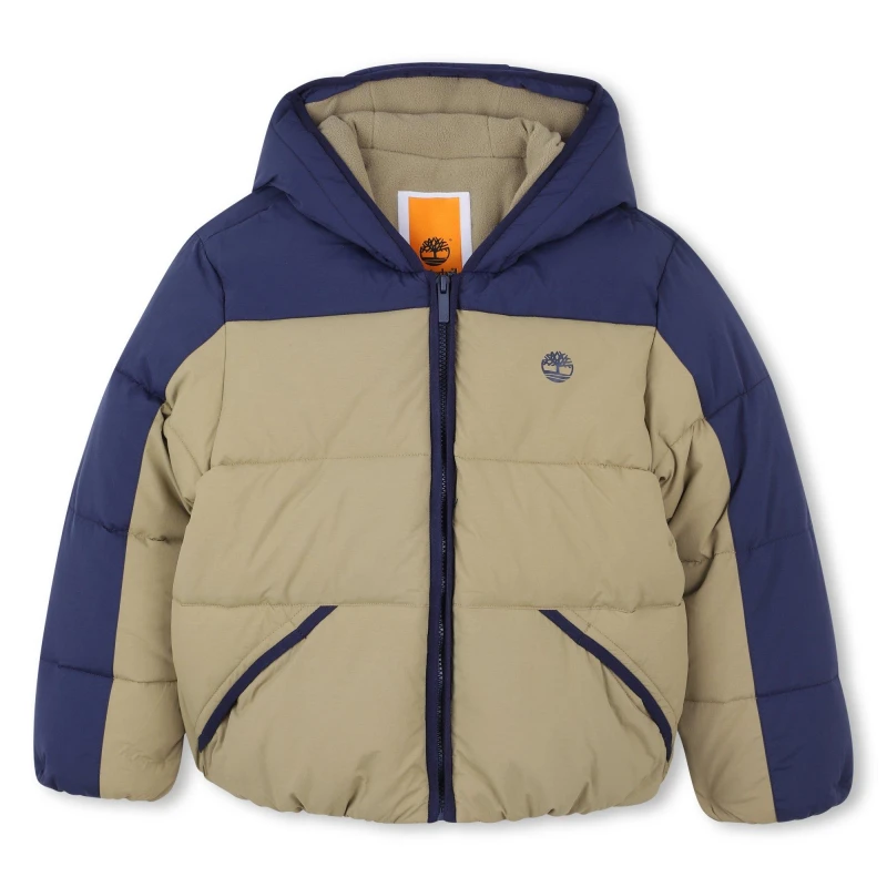 Image of Timberland Kids Timber colour Block Medium Puffer Jacket Khaki/Navy male 10 Years