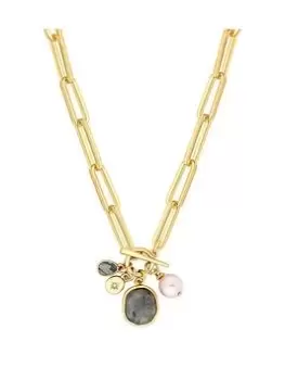Image of Mood Gold Blue Labradorite Celestial Charm Short Pendant Necklace, Yellow Gold, Women