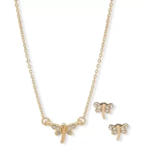 Image of Ladies Anne Klein Base Metal Plated Stainless Steel Dragonfly Necklace and Stud Earrings