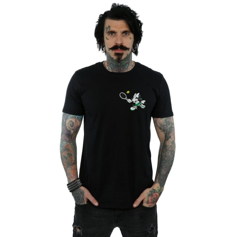Image of Disney Men Minnie Mouse Tennis Breast Print T-Shirt in Black Size: Small Black S Male 5059308461001