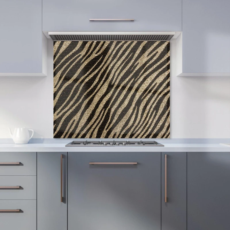 Image of Warren Reed - Designer Golden Zebra Print Kitchen Splashback in Brown Size: 600mm x 600mm Brown Unisex 600mm x 600mm