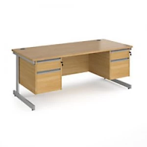 Image of Dams International Straight Desk with Oak Coloured MFC Top and Silver Frame Cantilever Legs and 2 x 2 Lockable Drawer Pedestals Contract 25 1800 x 800
