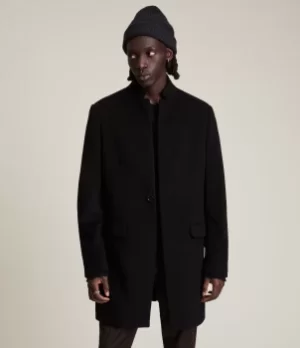 Image of AllSaints Mens Manor Wool Coat, Black, Size: 44