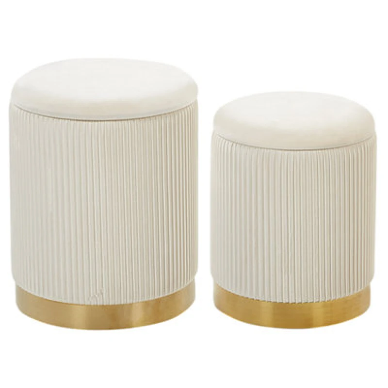 Image of Beliani Set Of 2 Storage Pouffes Miramar Velvet White