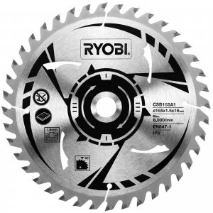 Image of Ryobi Cordless Wood Cutting Saw Blade 165mm 40T 16mm