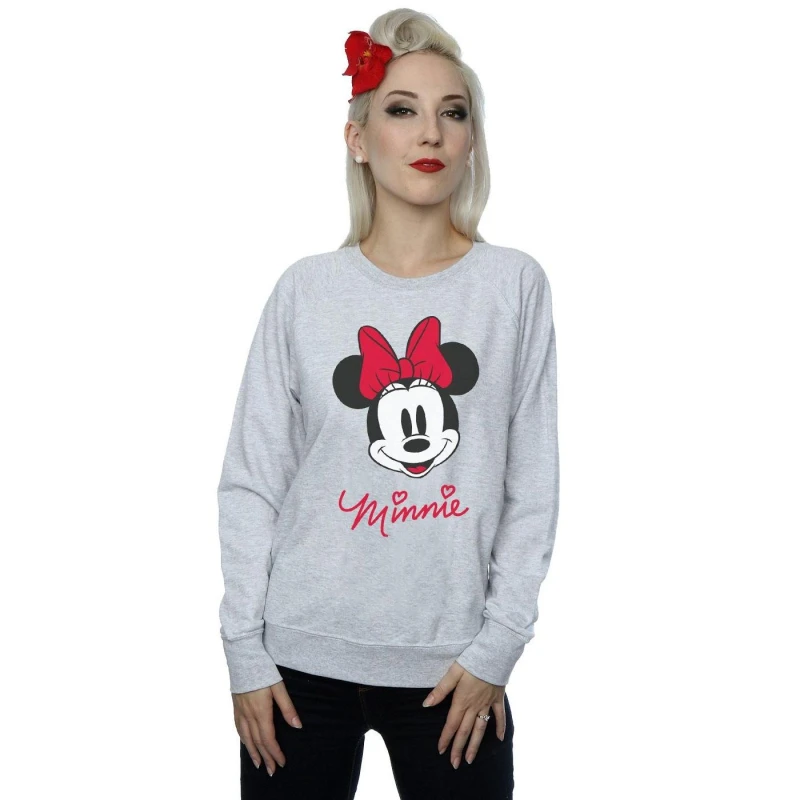 Image of Disney Minnie Mouse Face Heather Sweatshirt Grey female