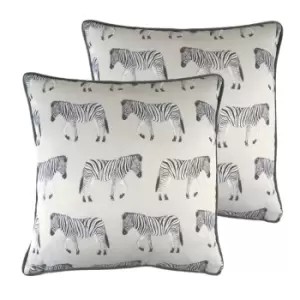 Image of Evans Lichfield Safari Zebra Repeat Twin Pack Polyester Filled Cushions White