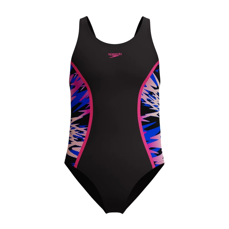 Image of Speedo Kids HB Splice MB One Piece Swimsuit Anth/Pink female 9-10 (M)