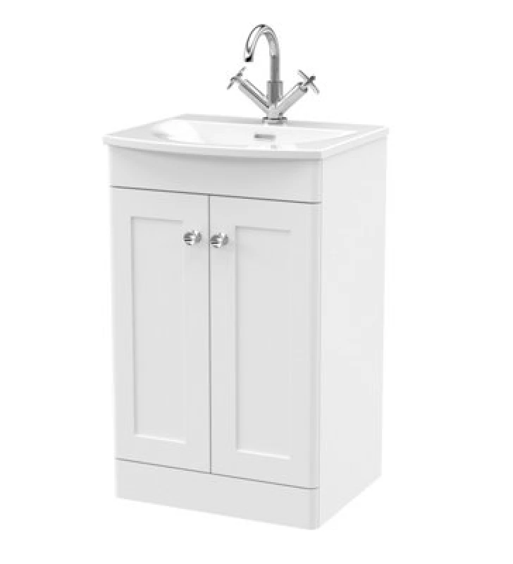 Image of NUIE Nuie Classique Satin White 500mm 2 Door Vanity Unit and 30mm Profile Curved Basin - CLC123J CLC123J