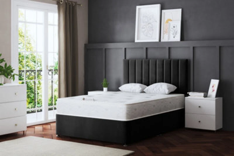 Image of DS LIVING Amelia Black Upholstered Panel Divan Bed Small Double AM_SON_SDB_BLA