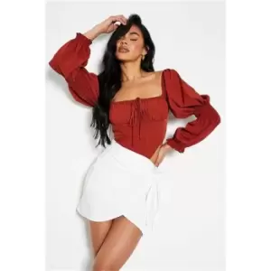 Image of I Saw It First White Woven Knot Front Mini Skirt - White