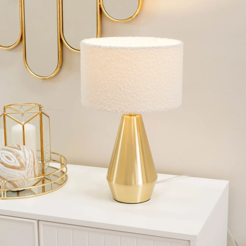 Image of ValueLights Jax Antique Brass Metal Dimmable Touch Table Lamp with Cream Boucle Shade Cream