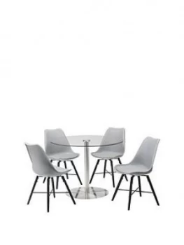 Image of Julian Bowen Milan Round 100 Cm Glass Dining Table + 4 Kari Chairs