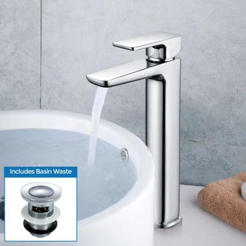 Image of NES HOME Nes Home - Finn Basin Mixer Tall Tap Chrome with Waste TAP1503+WST