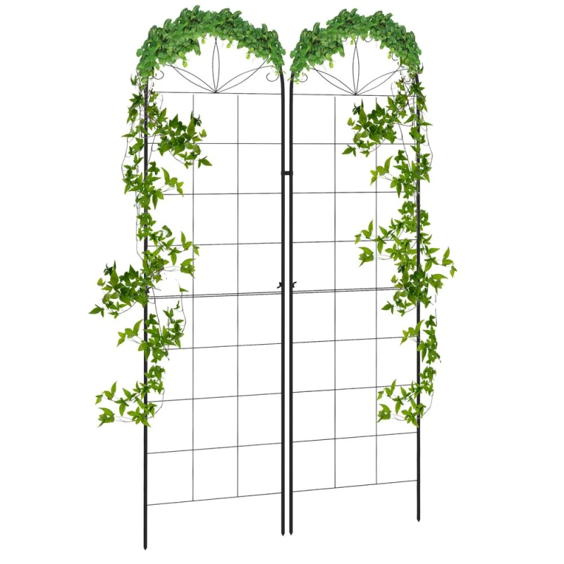 Image of Outsunny 2pk Grid Design Metal Trellis, Black 84H-053V00BK
