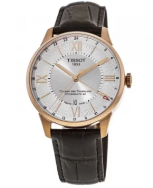 Image of Tissot Chemin Des Tourelles Powermatic 80 Rose Gold PVD Brown Leather Strap Mens Watch T099.429.36.038.00 T099.429.36.038.00