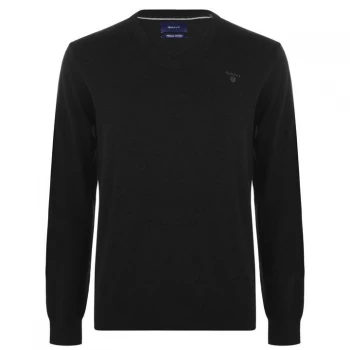 Image of Gant Cotton V Neck Jumper - Charcoal 097