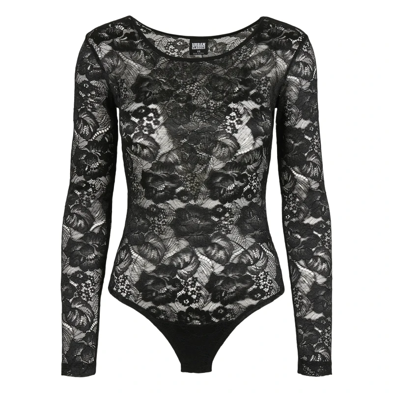 Image of Urban Classics Womens long sleeve lace bodysuit Urban Classics Noir Female M