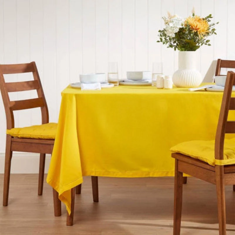 Image of Homescapes Plain Cotton Tablecloth, 178cm x 300cm Yellow