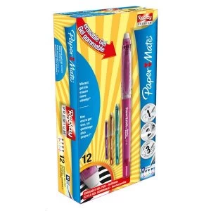 Image of Paper Mate Replay Premium Erasable Gel Rollerball Pen 0.7mm Tip Width 0.35mm Line Width Assorted Colours Pack of 12 Pens