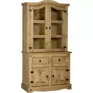 Image of Seconique - Corona Mexican Solid Pine 4 Door 2 Drawer 3' Buffet Hutch Sideboard Display Cabinet