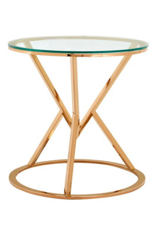 Image of Orsina Unique Corseted Round Rose Gold End Table, Geometric Design Statement Table, Versatile Lounge Side Table