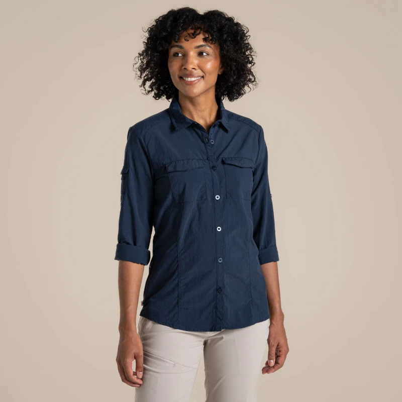 Image of Craghoppers Womens Nosilife Adventure' Long Sleeved Shirt With Insect Repellent Technology in Navy Size: 24 Navy Female 24